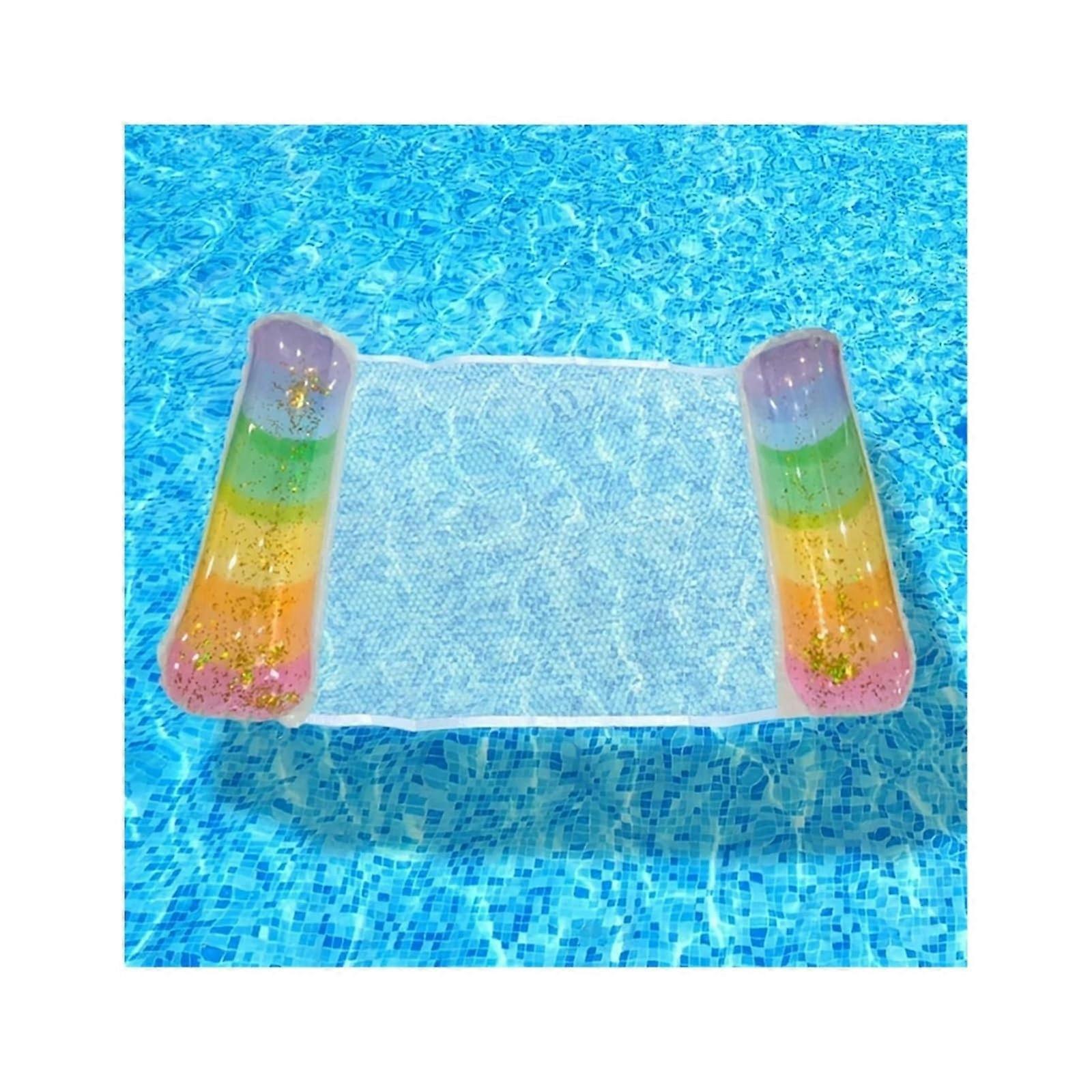 Sequin Gradient Inflatable Pool Float Hammock with Headrest PVC Lounger for Adults