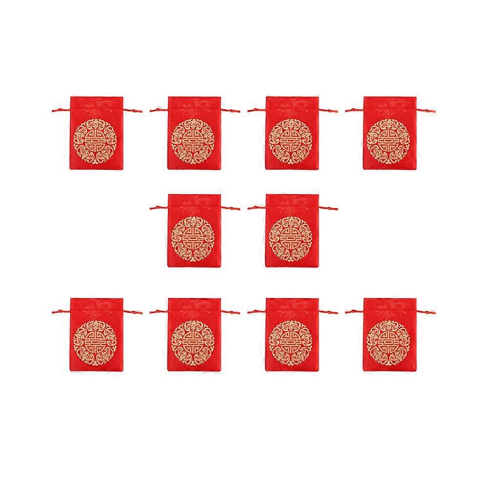 Satin Bag Chinese Style Storage Bag for Storage 10Pcs Red Drawstring Pouches