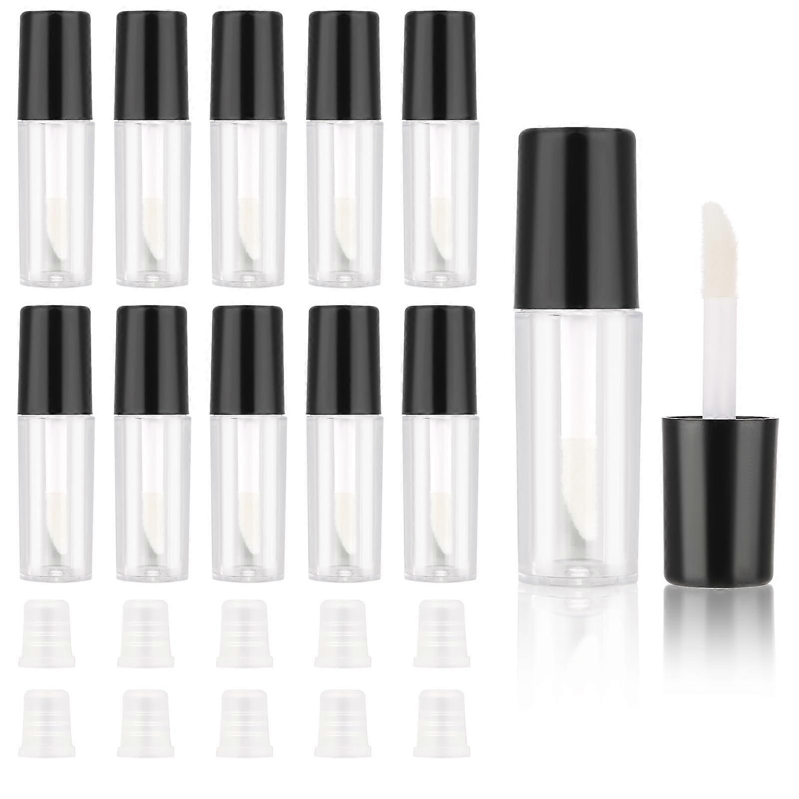 10pcs 1.2ml Empty Lip Gloss Tubes with Wand Applicator, Mini Refillable Lip Balm Containers, Black Cap
