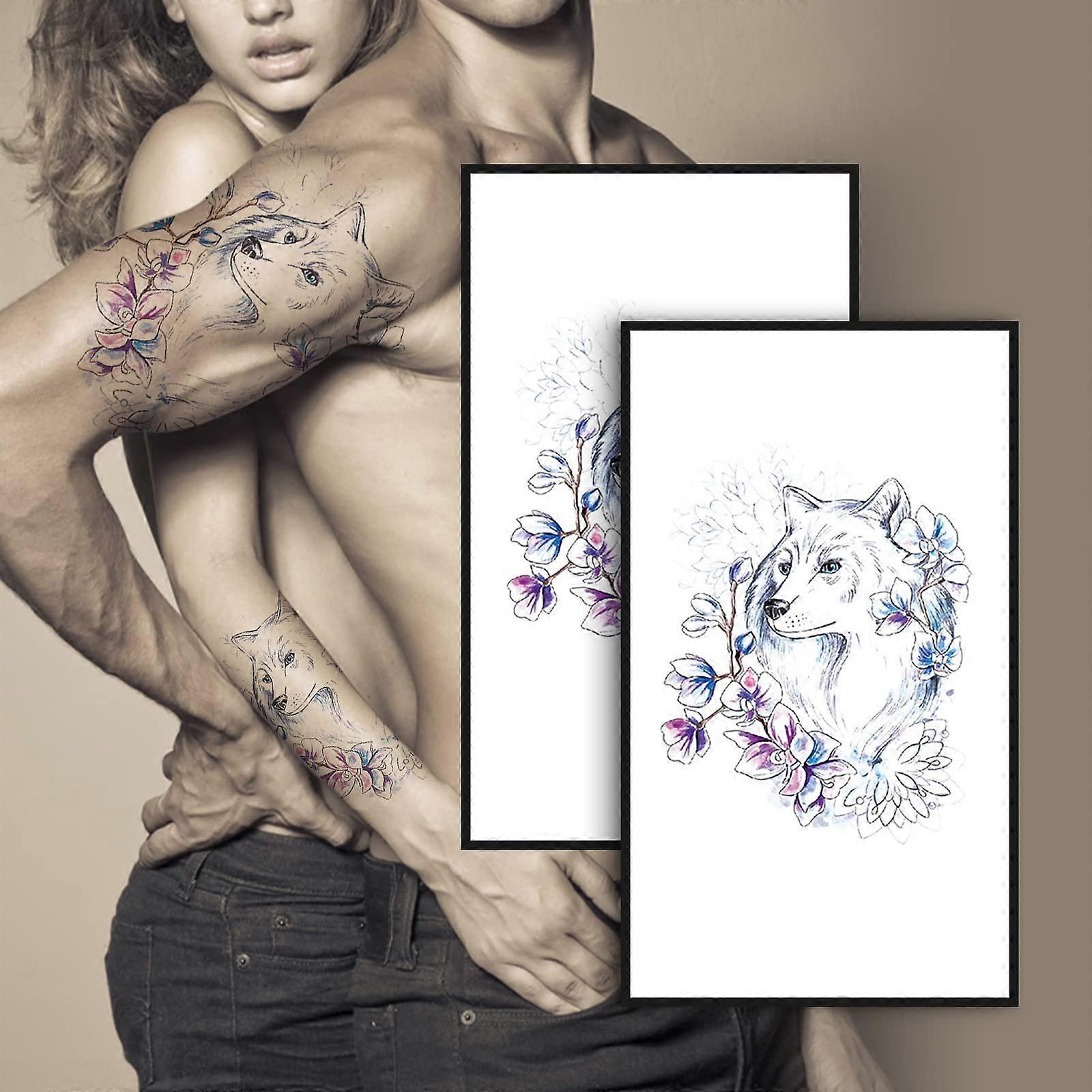 2 Sheets Temporary Sleeve Tattoos Waterproof Long Lasting Realistic Flower Wolf Half Arm Designs