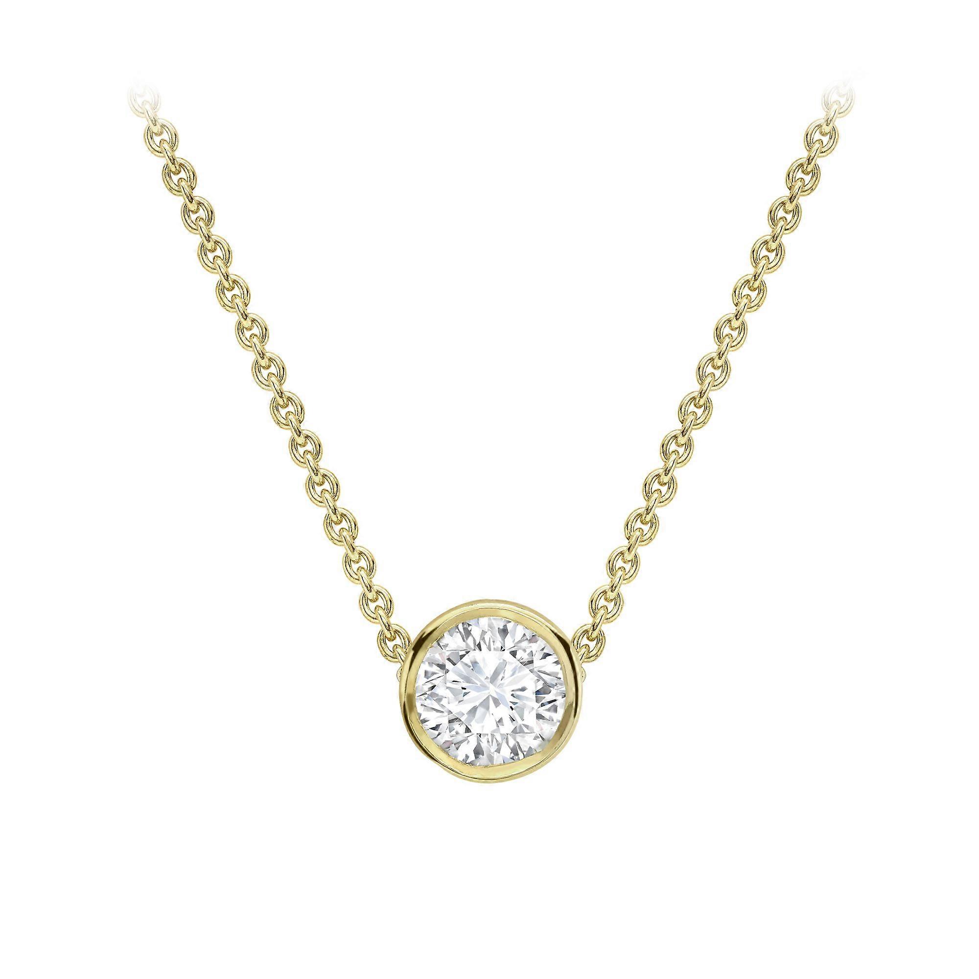 Jewelco London 18ct Yellow Gold Diamond Donut Bezel Slider Solitaire Necklace 0.9mm 18" 45cm 14pts