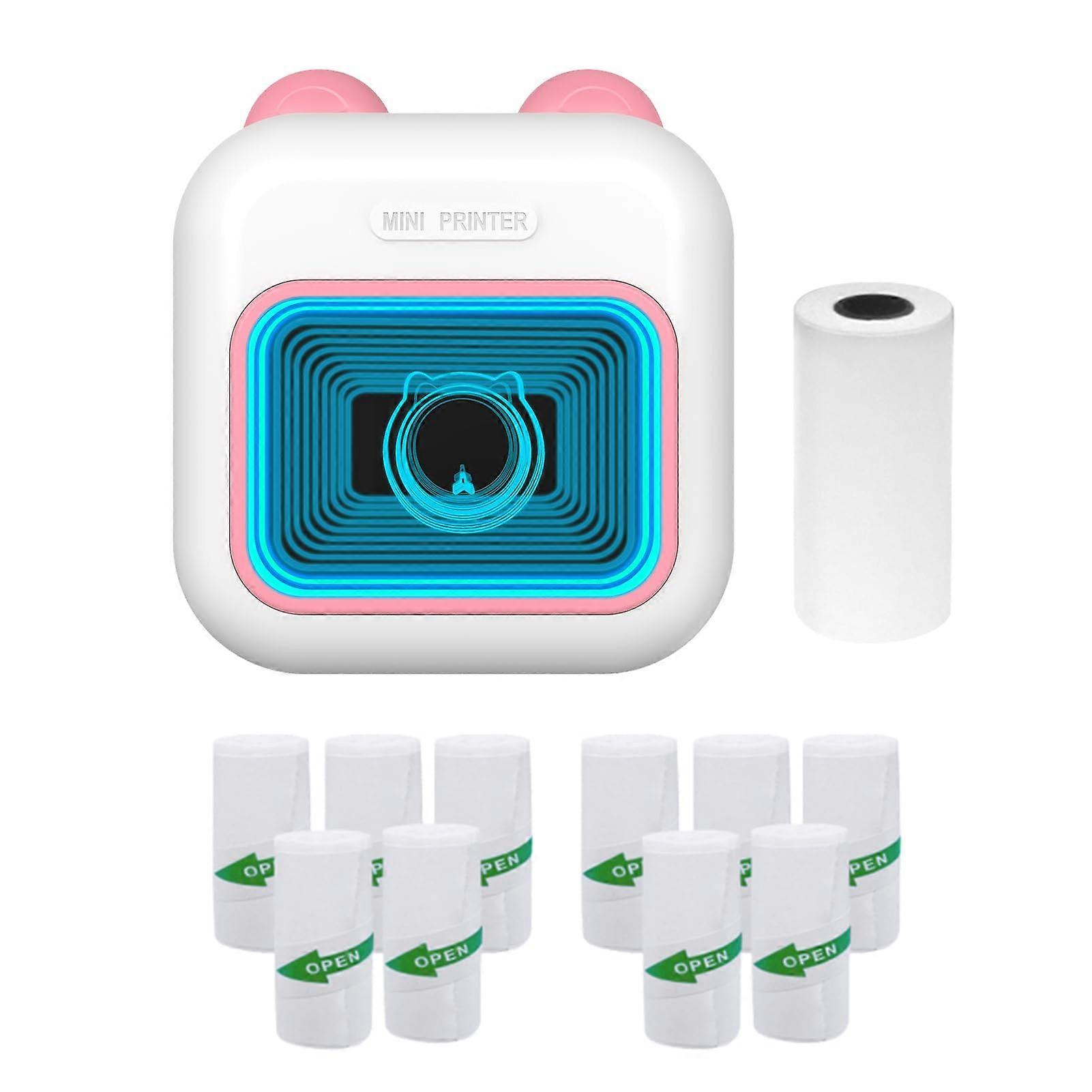 Mini Thermal Photo Printer Bluetooth 5.1 7Color LED Wireless Pocket Label Maker for Android iOS Pink