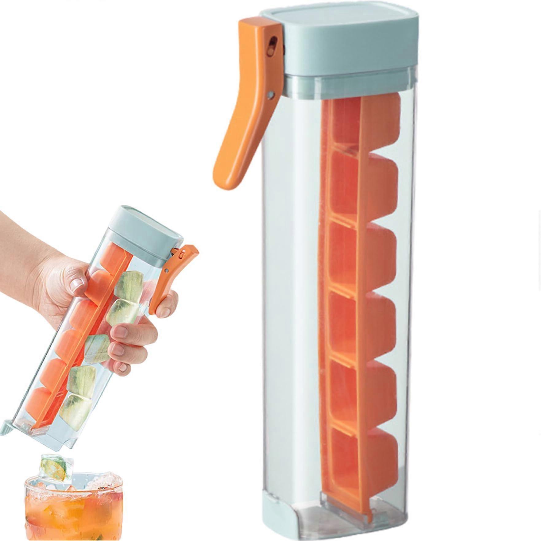 Ice Cube Maker with Handle, Food Grade SingleHand Press, Easy Clean for Chilling Beverages, Orange