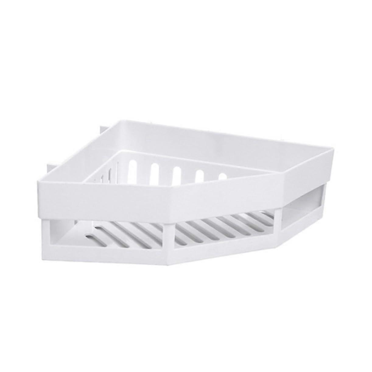 Bathroom Corner Shelf White Wall Mounted Shower Rack Organizer NoDrill with Drainage Design
