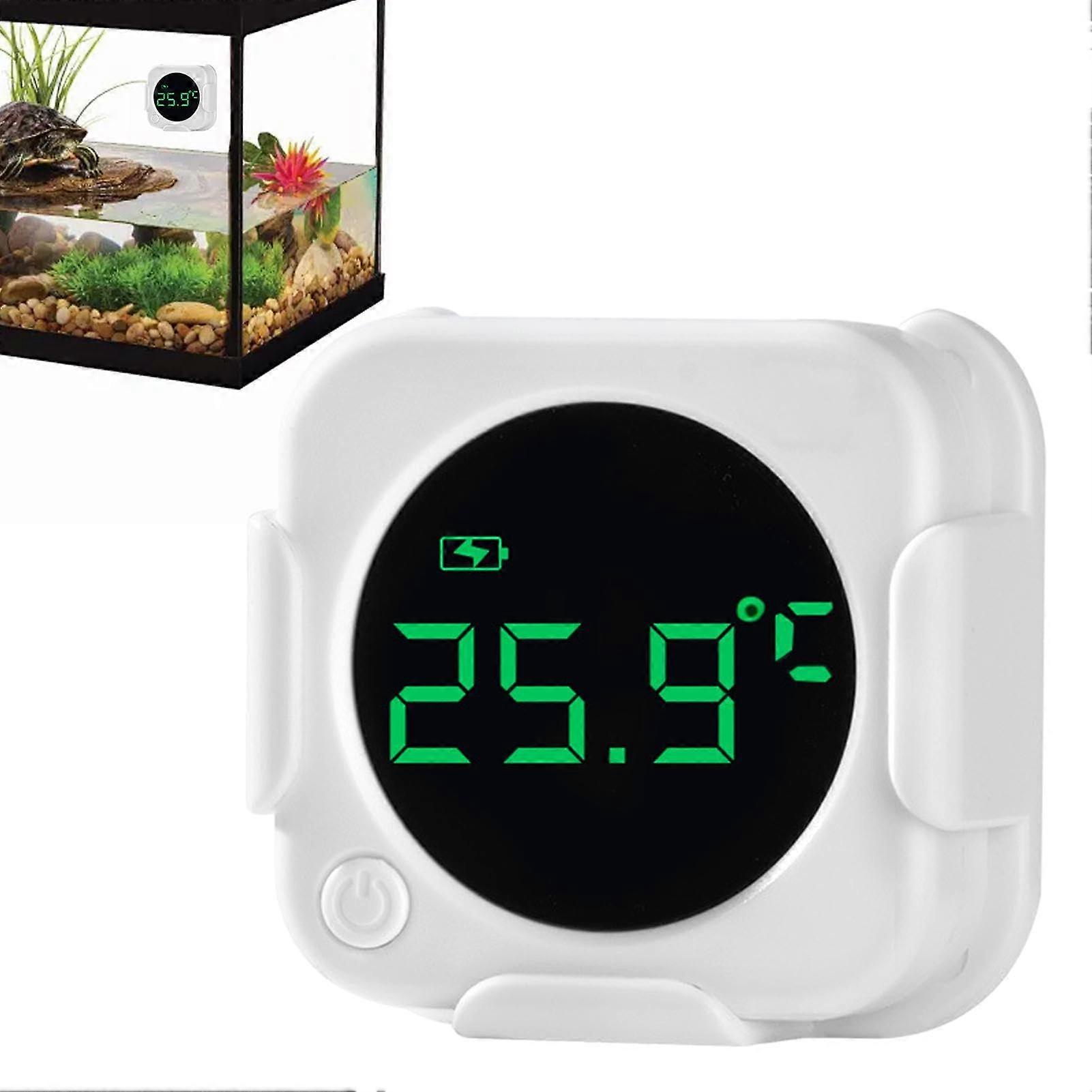 Rechargeable Digital Aquarium Thermometer with LED Display, Precise Fish Tank Temperature Sensor, White