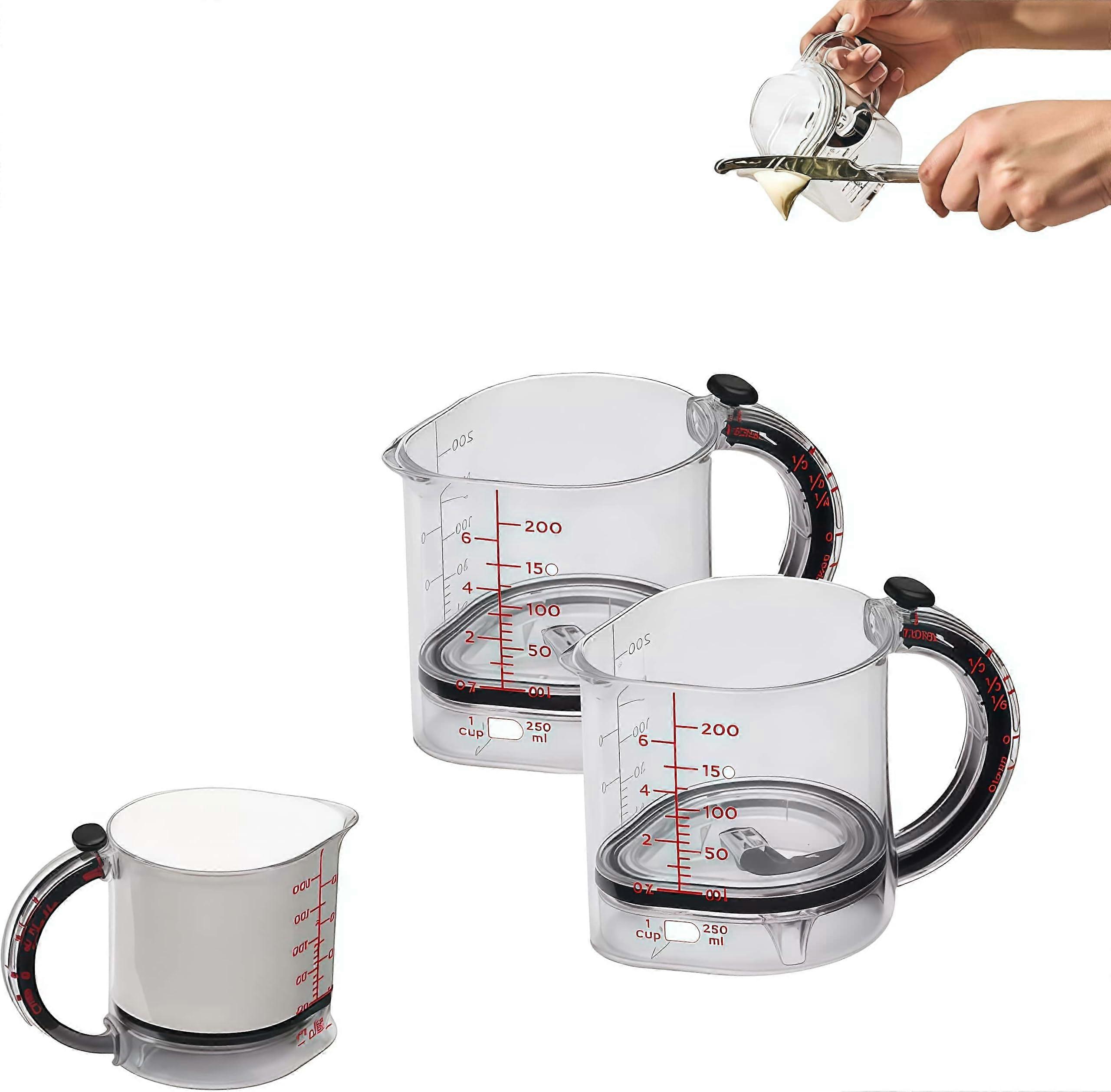 Adjustable Measuring Cup with Scraper Lid and PushUp Base, MultiSize Baking and Cooking Tool