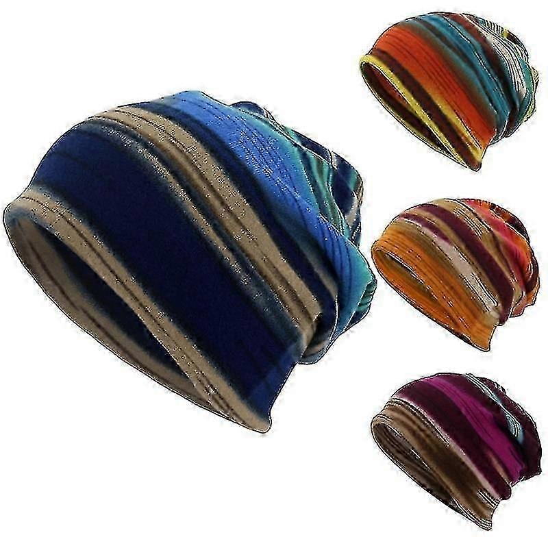 Stripe Print Beanie Hat Women Man Plush Wool Autumn Winter Warm Knitted Hat Scarf Casual Outdoor Hip Hop Skull Cap