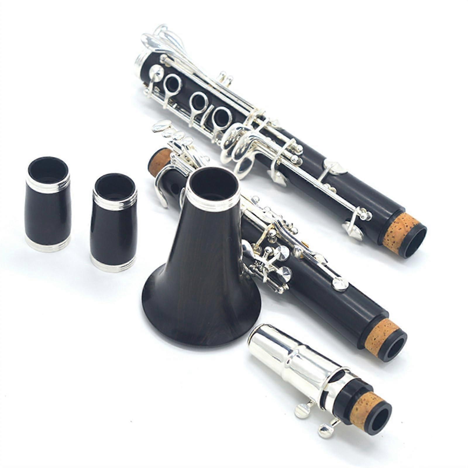 Professional B Flat Ebony Clarinet 17 Key White Copper Plated with Case for Beginners and Intermediate