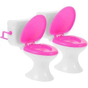 Miniaturas de vaso sanitário para crianças brincarem de faz de conta, 2 peças, acessórios de boneca de plástico rosa.