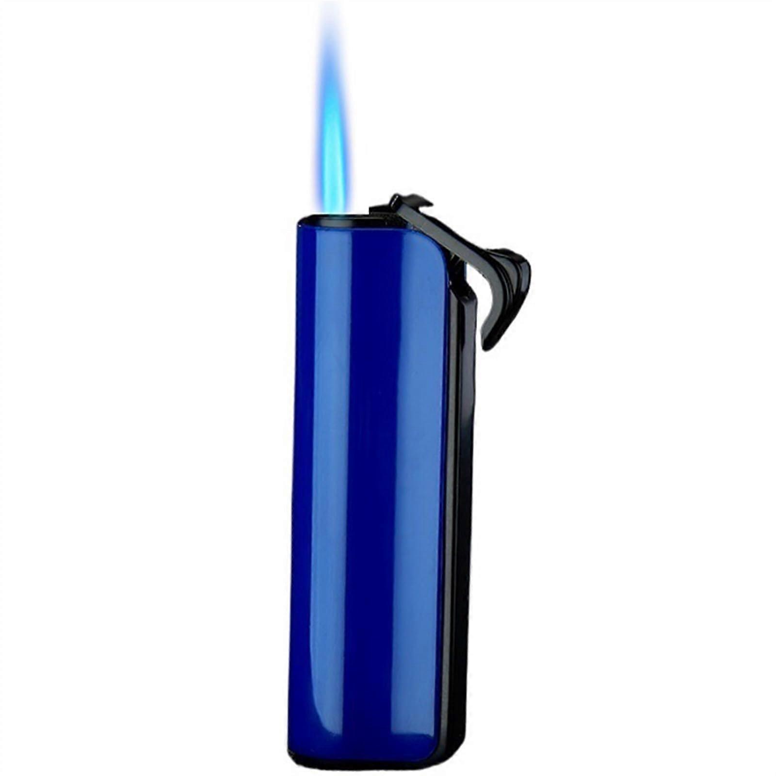 Butane Lighter Blue Windproof Straight Flame Adjustable Refillable Torch Durable Zinc Alloy