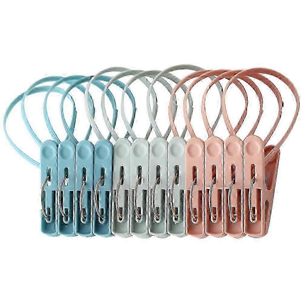 12pcs Windproof Drying Clothing Clips with Plastic Rope for Clothesline