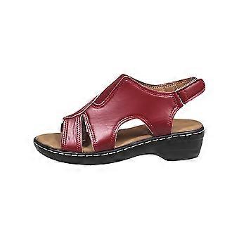 Rote, modische Damen-Sandalen in großen Größen, offener Zehenbereich, runder Zehenpartie, Keilabsatz, Obermaterial aus Kunstleder, Leinenstoff, US-Größe 9