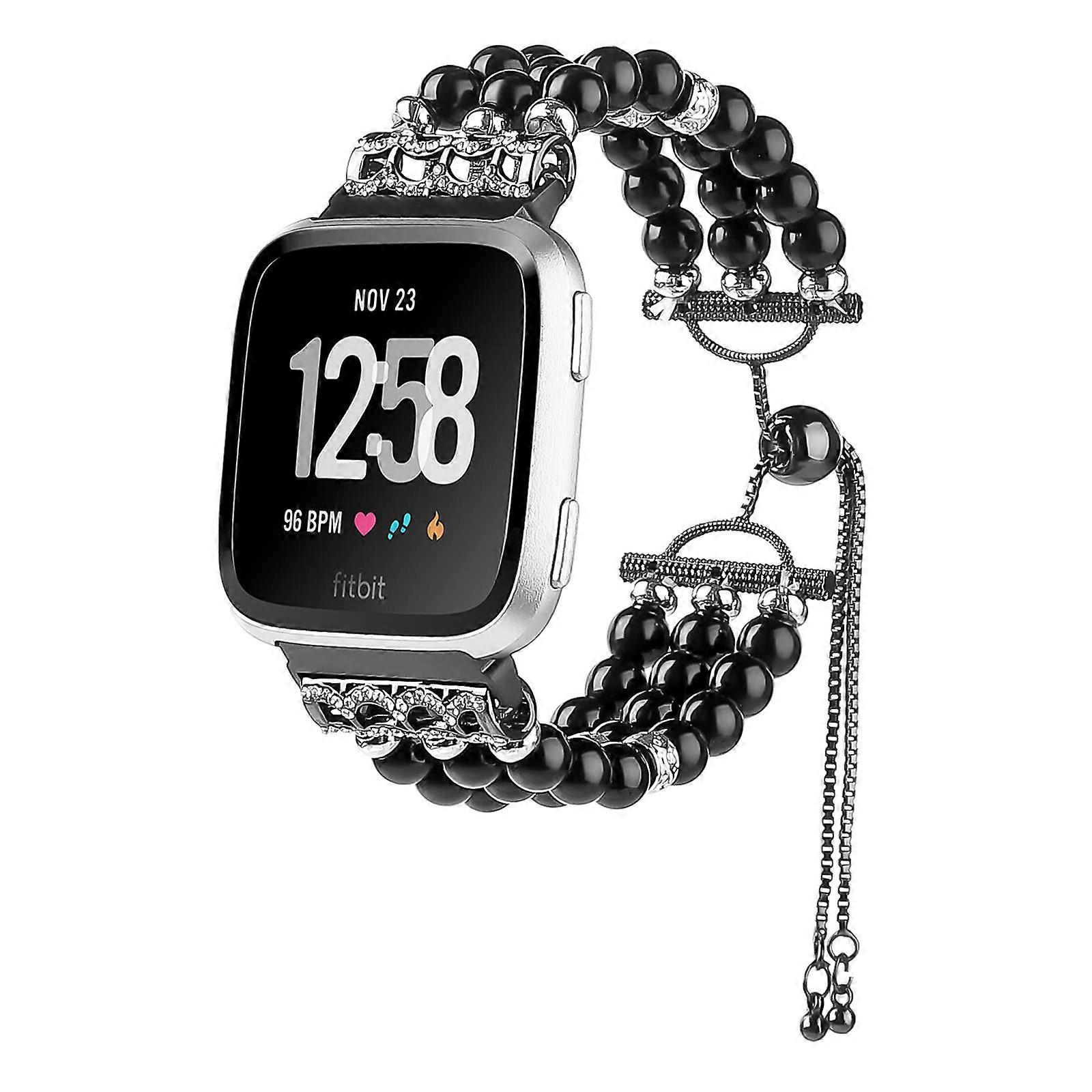 Women's Adjustable Pearl Bracelet Strap Compatible with Fitbit Versa 2, Versa Lite and Versa