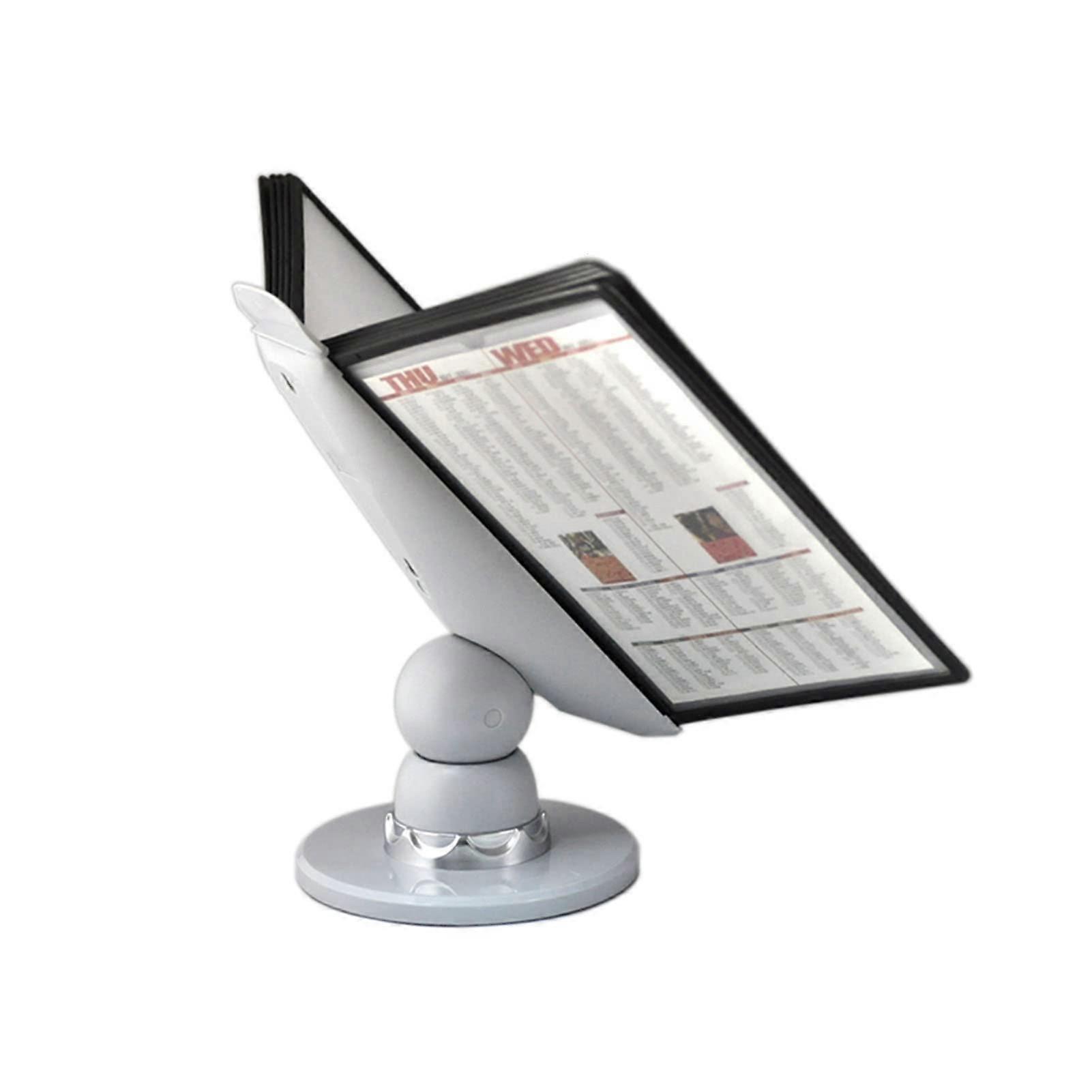 A4 Desktop Reference Display Rack 20 Pocket, Rotating Document Holder with Clear Index Tabs, Adjustable Tilt and Stable Base