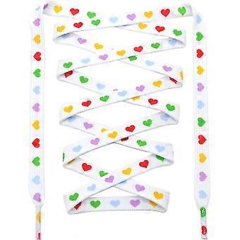 Cadarços de sapato planos coloridos: 2 pares de cadarços impressos em coração para bota de tênis 07 padrão de coração colorido branco 63 polegadas (160 cm)