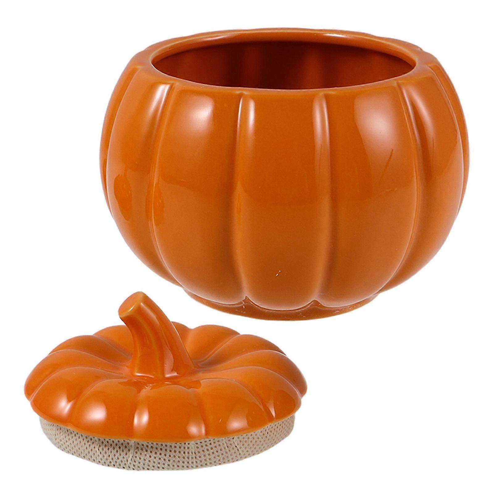 Ceramic Pumpkin Canister with Lid for Kitchen Storage Container