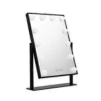 Embellir LED Light Standing Makeup Mirror - Adjustable Brightness, 360 Rotation, Durable Design, Black
