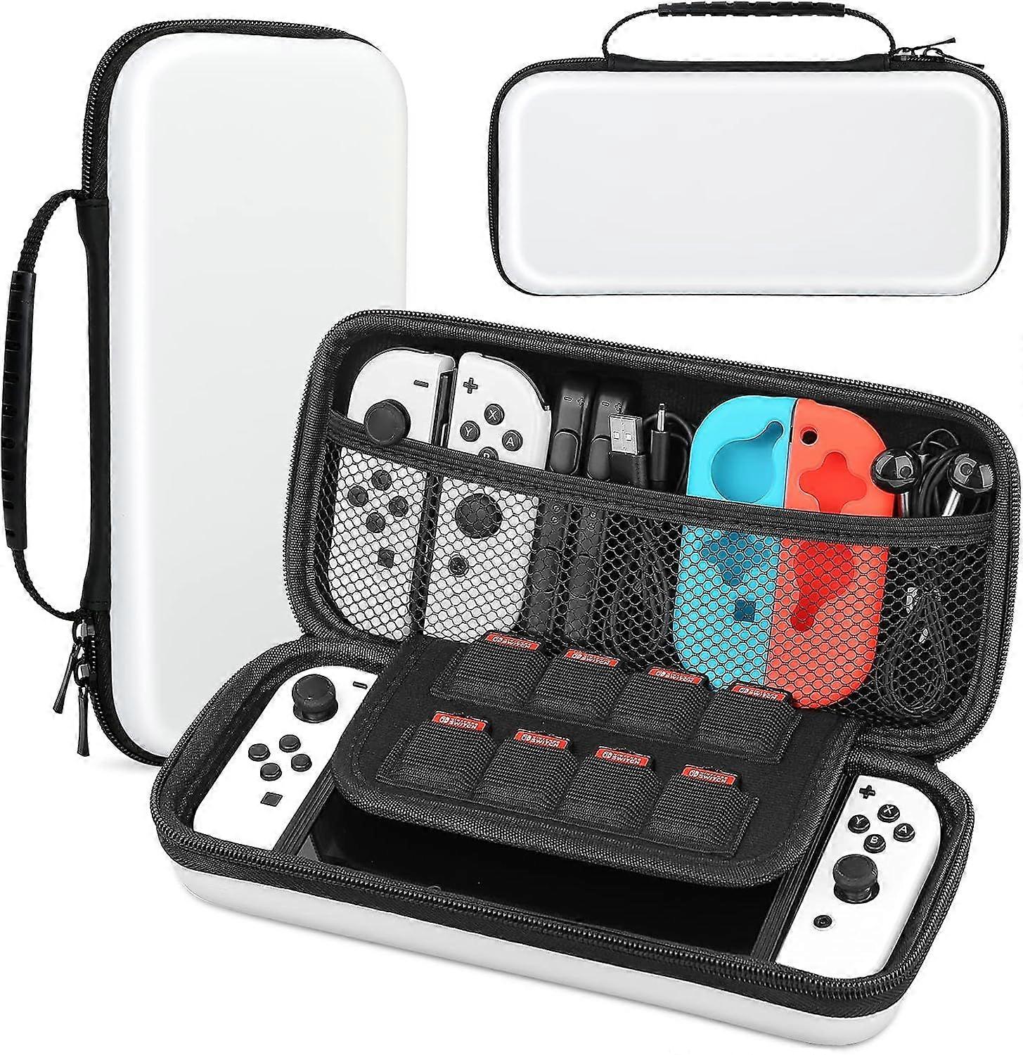 Protective Carrying Case for Nintendo Switch OLED and Switch, Large Capacity Travel Pouch with Elastic Straps and Game Card Slots