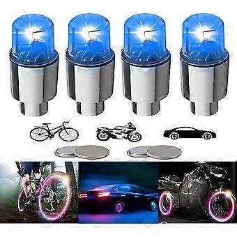 (Blue)4 Pack Bike Motorcycle Wheel Lights Valve Dust Caps Car LED Cycling Lights Mountain for Kids Men Women with Batteries