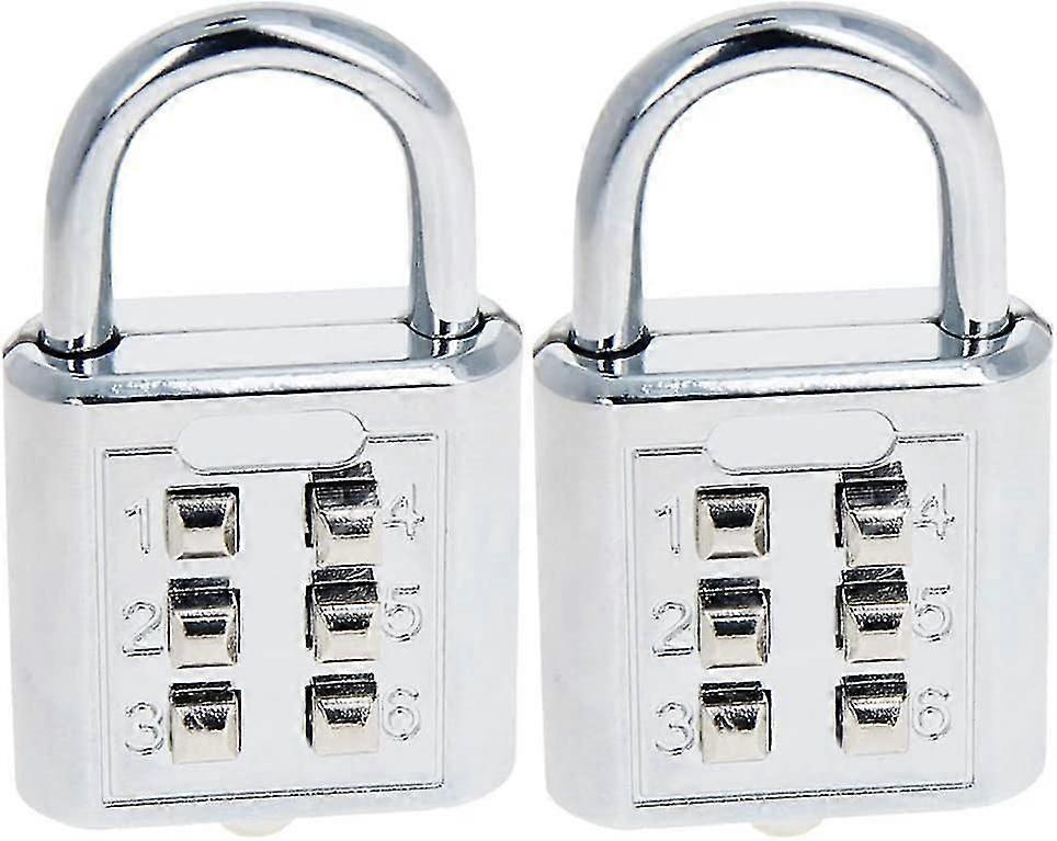 2pcs 6-digit Combination Padlock Push Button Lock For Locker Cabinet Silver Tone