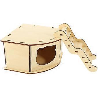 Hamster Hideout Wood House for Pet Rest 2Sets Natural Wooden Toy