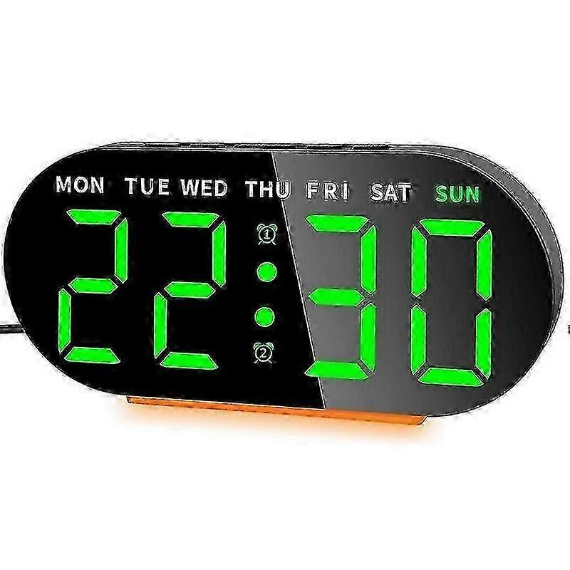 Desktop green digital radio-controlled clock with LED display