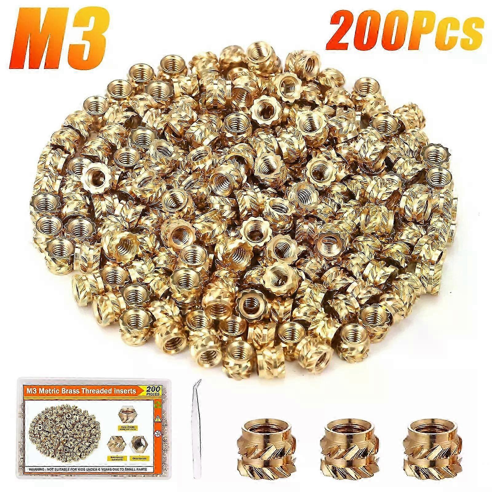 200pcs M3 Heat-Set Threaded Inserts compatible with 3D Printing, Press-in Nuts compatible with Plastic Shells, Automotive & 3D Printed Parts