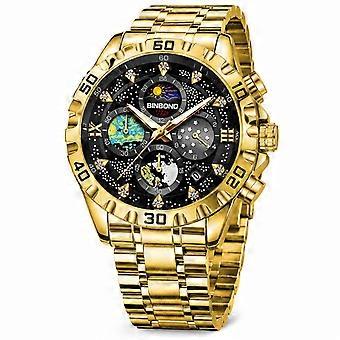Men's Van Gogh Starry Sky Quartz Watch All Gold Black Dial Waterproof Fashion Business Wristwatch JY