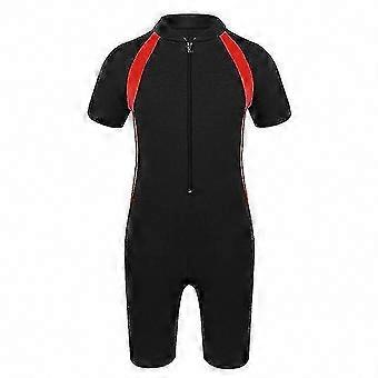 Protective Zippered Shorty Wetsuit Swimsuit for Girls, One Piece Short Sleeves Rash Guard Bathing Suit, Kids Swimming Bodysuit