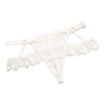 Women's Minimal-Coverage Thong with Sheer Mesh, Narrow Side Straps, and Lace Trim for Wear with Close-Cut Bottoms  White S
