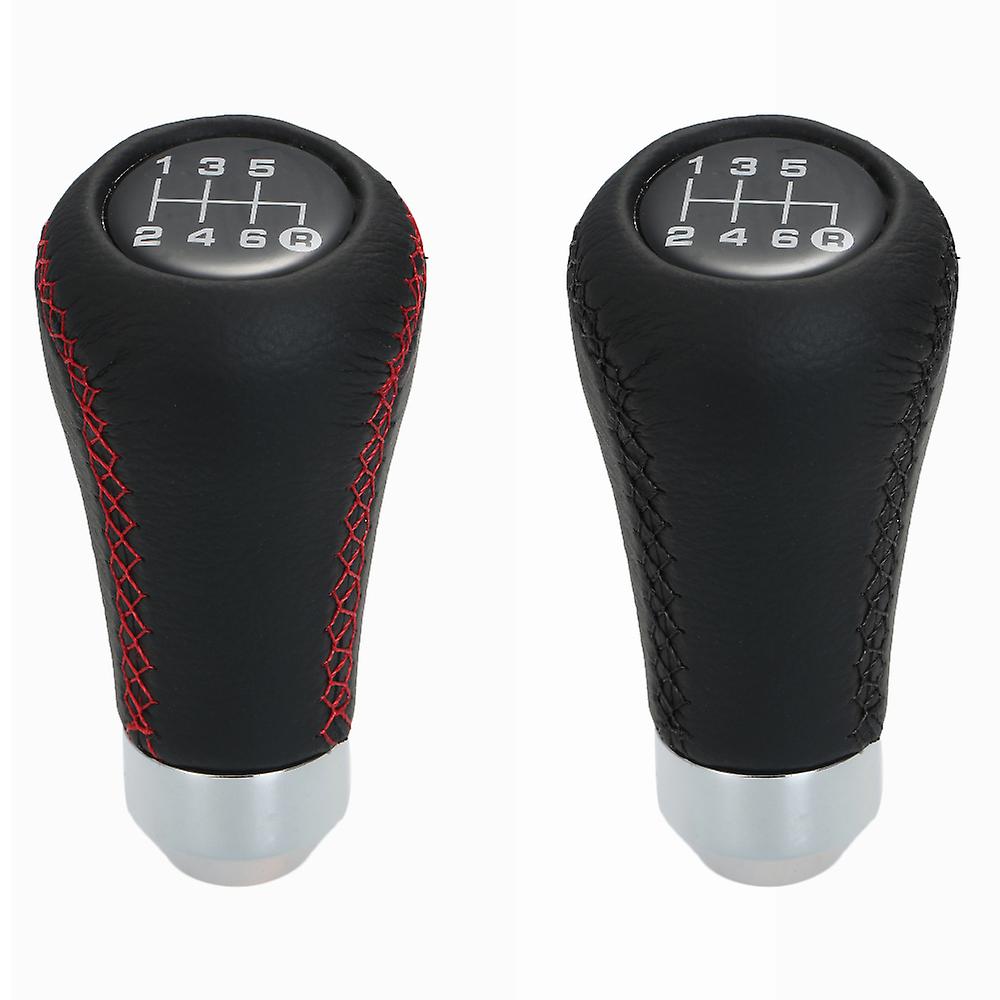 2 Car Manual Gear Shift Knob Shifter Black Leather Red Stitch 6 Speed