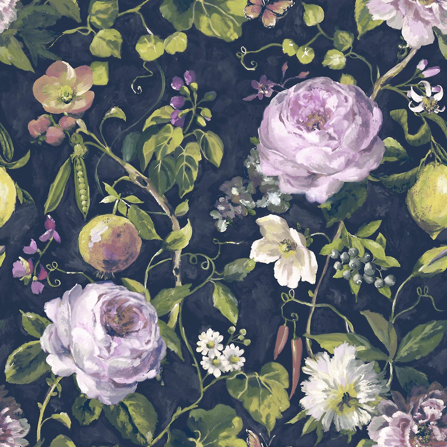 Holden Mirabelle Floral Garden Navy Wallpaper