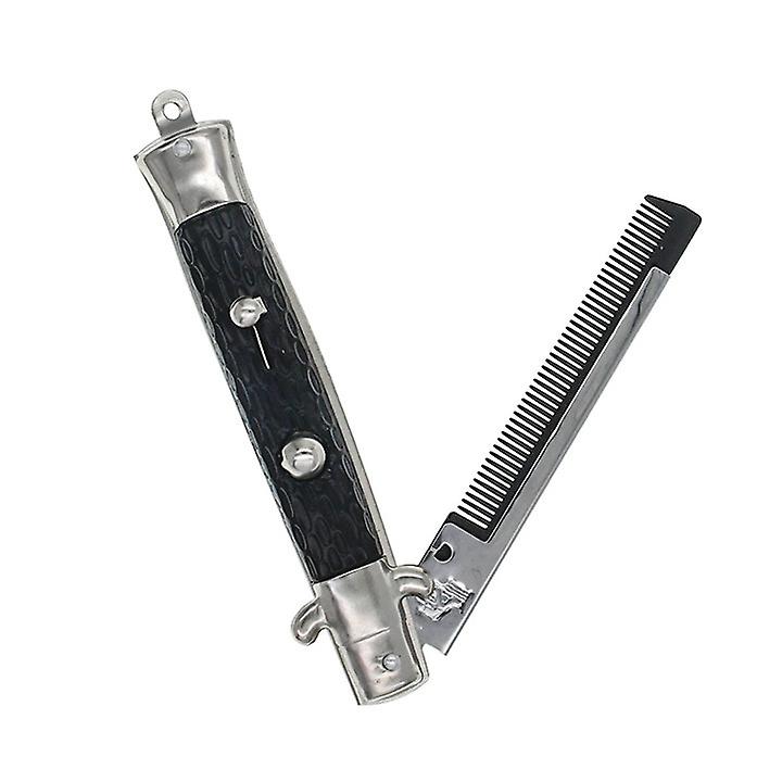 2pcs Spring Comb, Foldable Metal Spring Jump Brush Pocket Oil Hair Comb Folding Knife Looking with Automatic Push Button Brush, Men Hair and Beard Sty