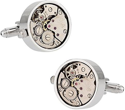 Working Watch Movement Steampunk Cufflinks With Glass Cover - Silver Clock Cuff Links Special Occasions Cufflinks