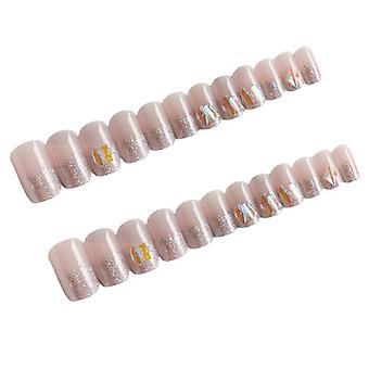 Square Glitter falske negle sæt fuld dækning Stick på negle med Aurora Diamond til DIY At-Home Manicure Kit