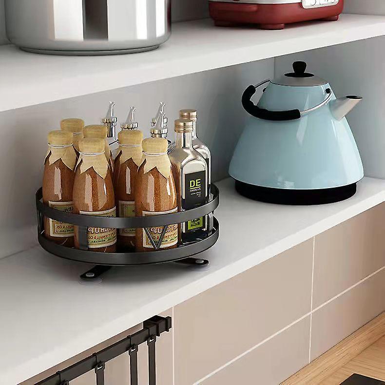 Black Kitchen Cupboard Turntable, Round Spice Turnstile, 360 Degree Rotating 26*26*8.5cm