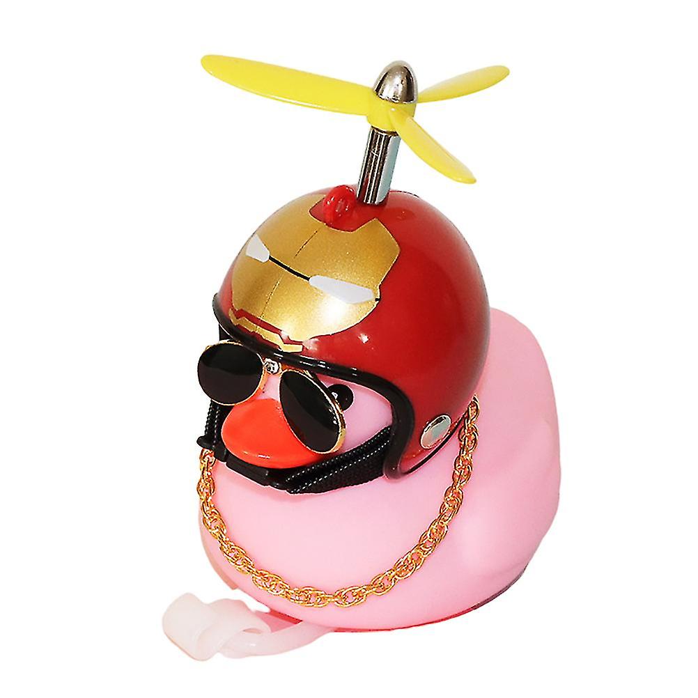 Pink Duck Car Ornaments Car Dashboard Decorations Cool Glasses Duck With Propeller Helmet Gold Chain