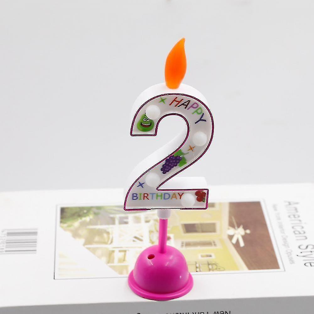 Pink Number 2 Number Candle Light Led Birthday Candle Lamp Multicolor Flashing Light Birthday Decora