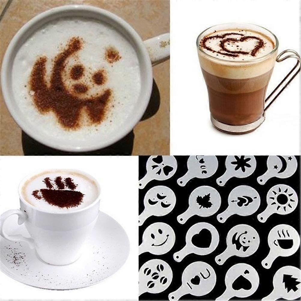 Coffee Foam Template 16Pcs Plastic Cappuccino Coffee Foam Spray Template Stencils DIY Decorating Coffee Printing Mold Coffee DIY Plastic Stencil