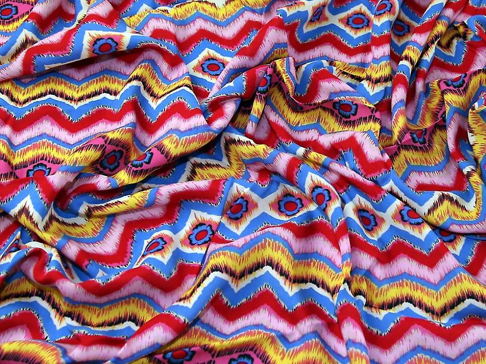 Minerva Microfibre Smooth Crepe Fabric Blue & Pink - per metre