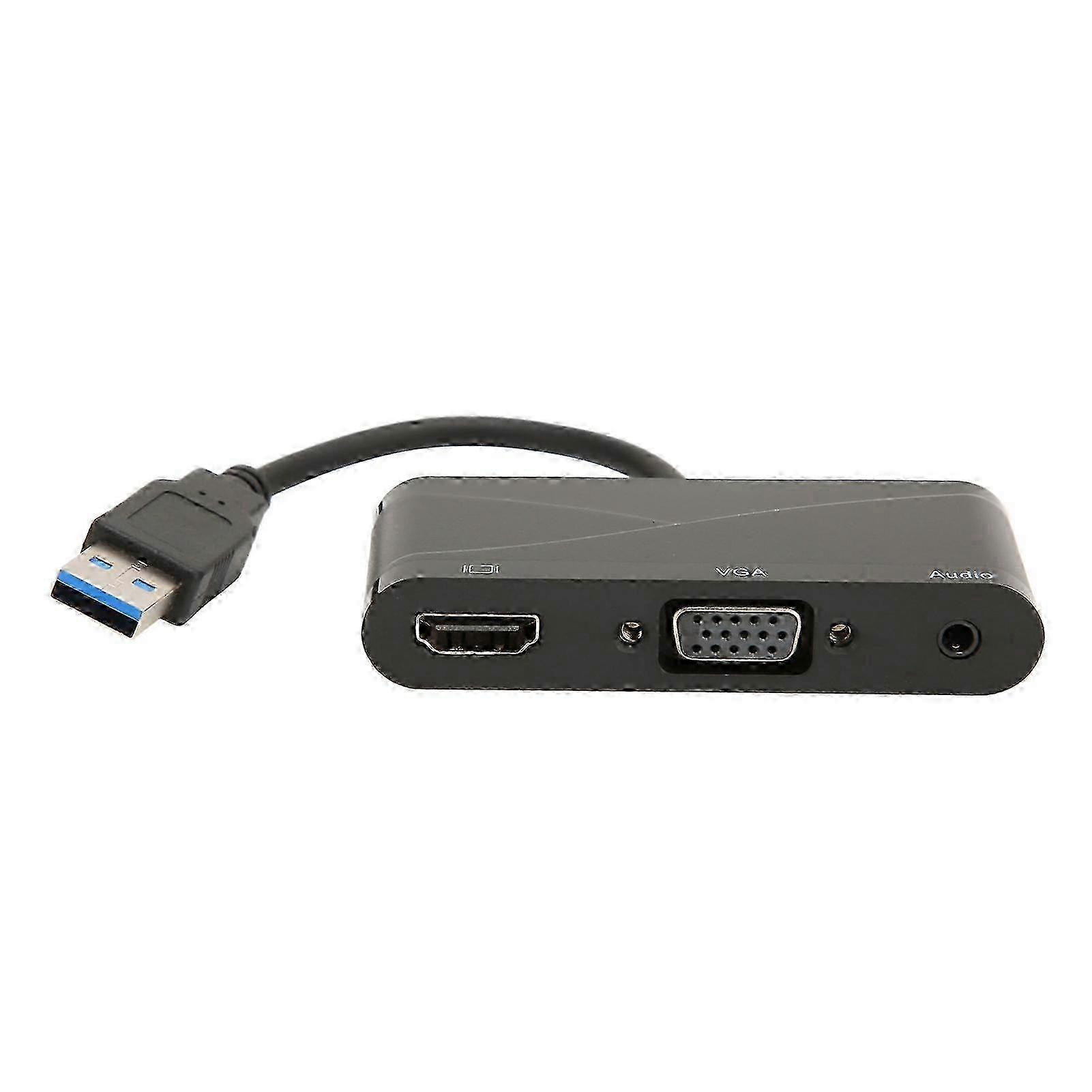 USB to HD Multimedia Interface 2 in 1 Black 1080P 60HZ 5Gbps USB 3.0 to VGA Adapter for Meeting Entertainment
