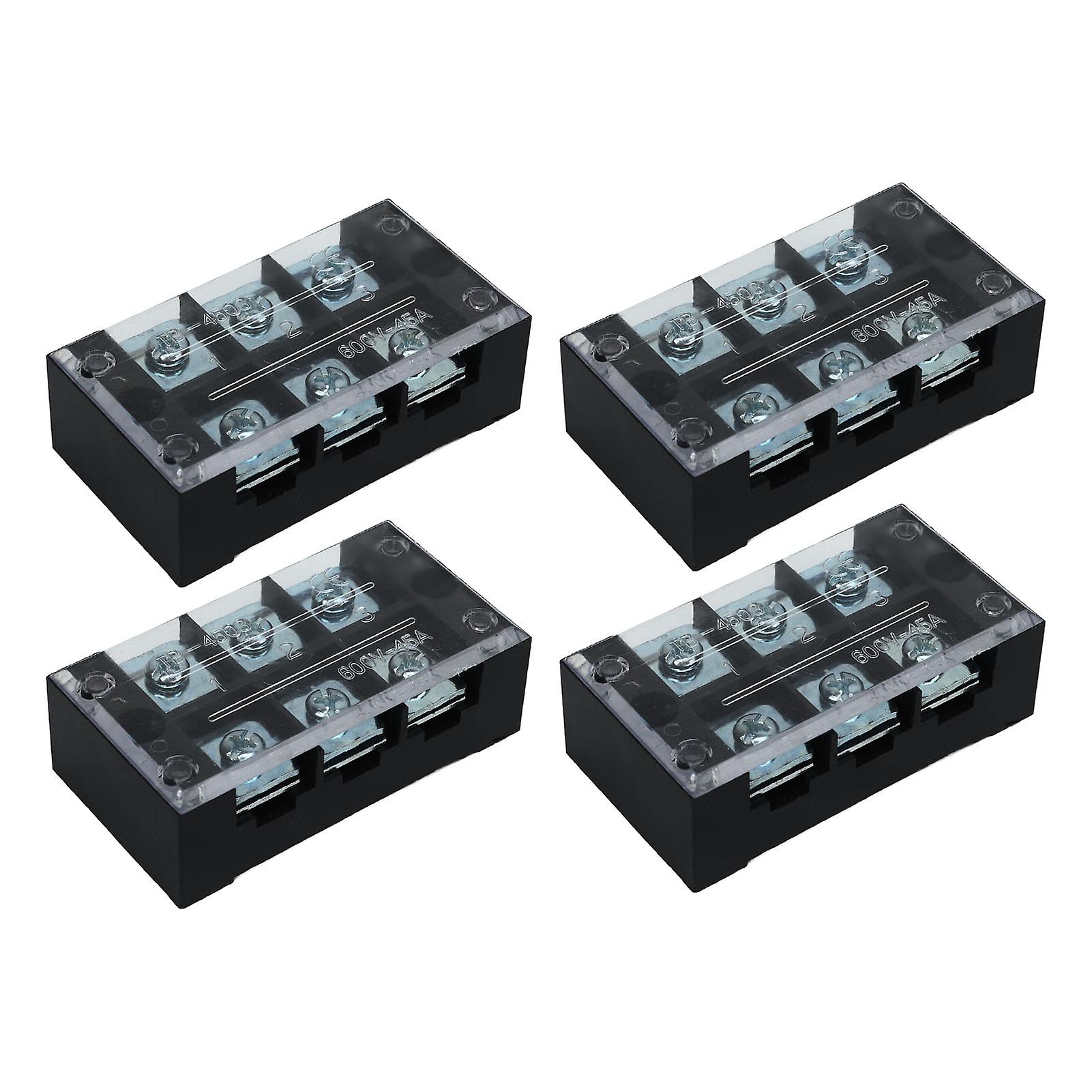 4Pcs Terminal Strip Block TB Fixed Large Current Dual Row Terminal Barrier Strip 600V 45A 3 Position (4503) 