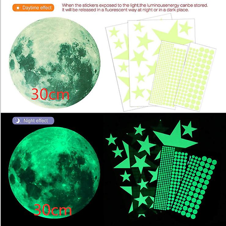 1pc Luminous Sticker Moon Star Dot Creative Fluorescent Wall Sticker Removable (Green 67G)