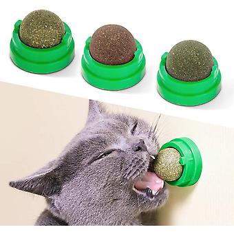Veeki 3 palline di erba gatta, giocattoli commestibili per gattini da leccare, giocattoli da masticare per gattini sani e sicuri, giocattoli dentali per gatti per la pulizia dei denti, dolcetti da parete per gattiverde