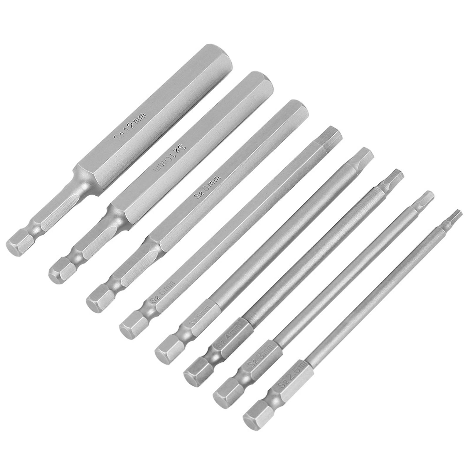 8pcs 100mm Length 1/4" Hex Shank Head BST Screwdriver Bit 2.5-12mm Set Kit