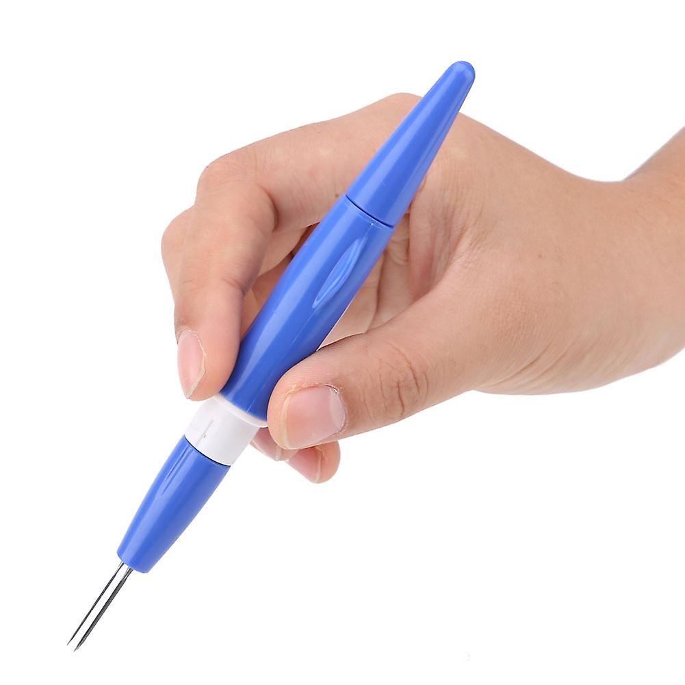 Embroidery Felting Needle Punch Pen with 3 Fine Needles Set Tool for DIY Craft  (Blue)