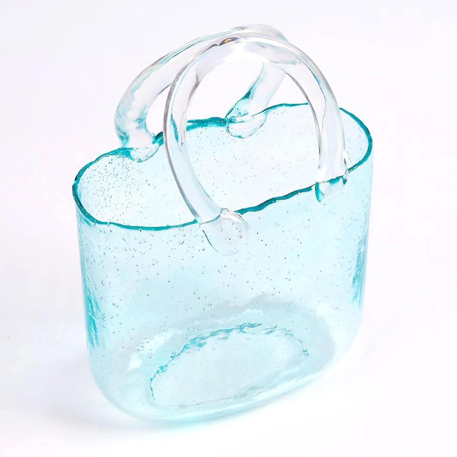 Clear Bag Glass Vases with Elegant Purse Design,Clear Glass Vases with Handle and Bubbles Within Vase,Unique Purse Vase for Flowers