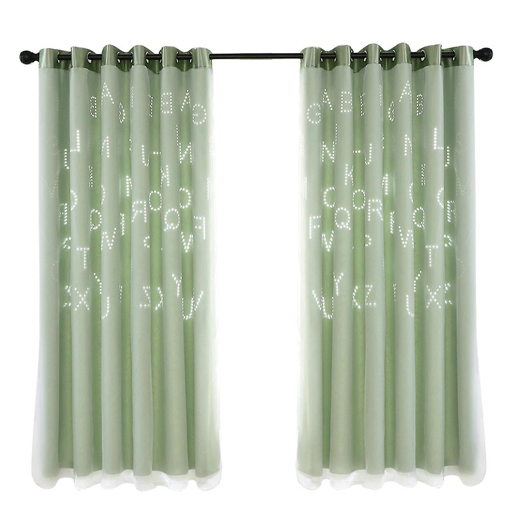 Double Layer Darkening Blackout Window Curtain for Bedroom (Green)