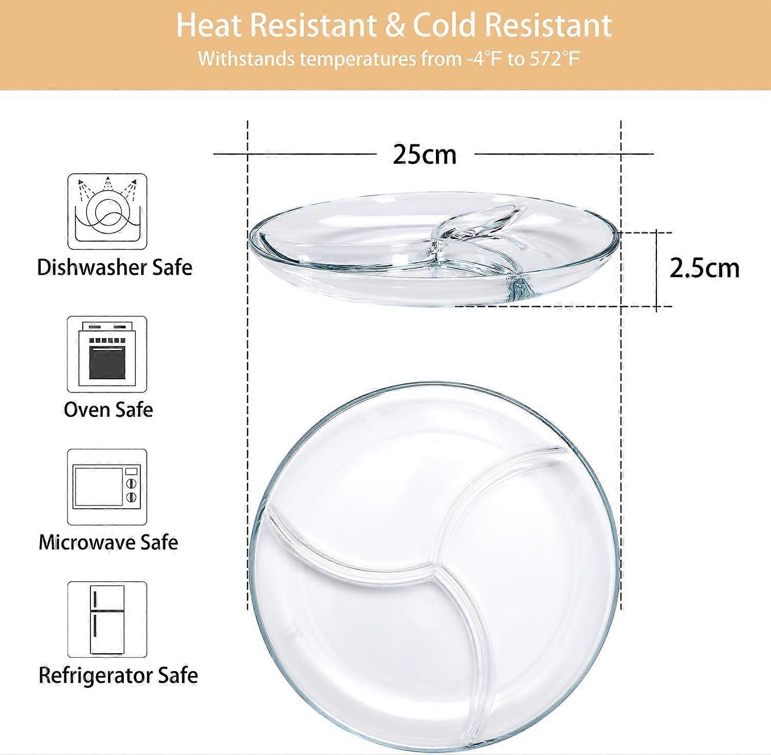 Servierglas Fachteller für Erwachsene, Design-Aperitif-Tablett, Speiseteller-Set - D 25 cm 2 Stück