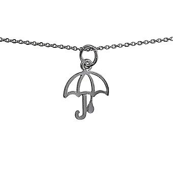 Silver 14x14mm pierced Umbrella with Raindrop Pendant with...